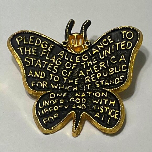 RARE Pledge Of Allegiance One Nation Under God BUTTERFLY Brooch Signed Rafaelian - Picture 1 of 3